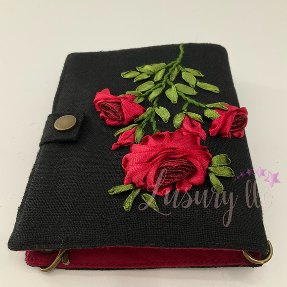 Red Rose Embroidery Passport Wallet & Silk Mask, Wedding Gift,Versatile Washable - Picture 5 of 15